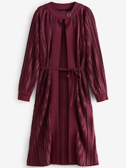Berry Red Satin Plissé Abaya Jacket With Detachable Belt - Image 5 of 5