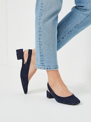 Navy Blue Regular/Wide Fit Forever Comfort® Leather Slingback Low Block Heels - Image 1 of 6