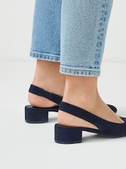 Navy Blue Regular/Wide Fit Forever Comfort® Leather Slingback Low Block Heels - Image 2 of 6