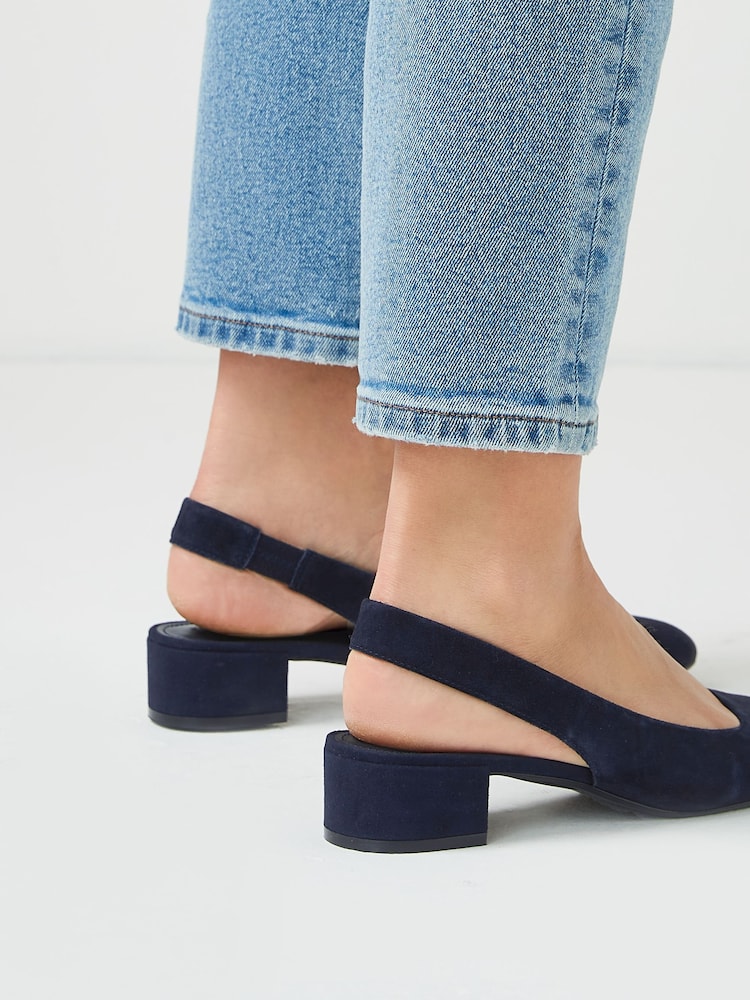 Navy Blue Regular/Wide Fit Forever Comfort® Leather Slingback Low Block Heels - Image 2 of 6