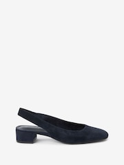 Navy Blue Regular/Wide Fit Forever Comfort® Leather Slingback Low Block Heels - Image 3 of 6