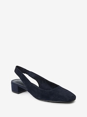 Navy Blue Regular/Wide Fit Forever Comfort® Leather Slingback Low Block Heels - Image 4 of 6