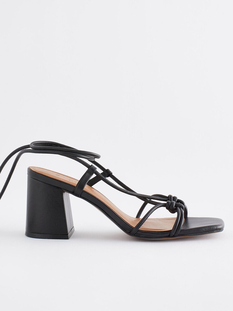 Black Signature Leather Knot Strappy Block Heels - Image 5 of 9