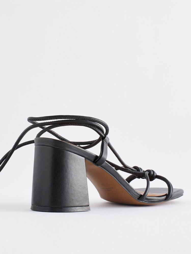 Black Signature Leather Knot Strappy Block Heels - Image 6 of 9