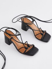 Black Signature Leather Knot Strappy Block Heels - Image 7 of 9