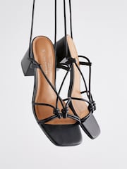 Black Signature Leather Knot Strappy Block Heels - Image 8 of 9