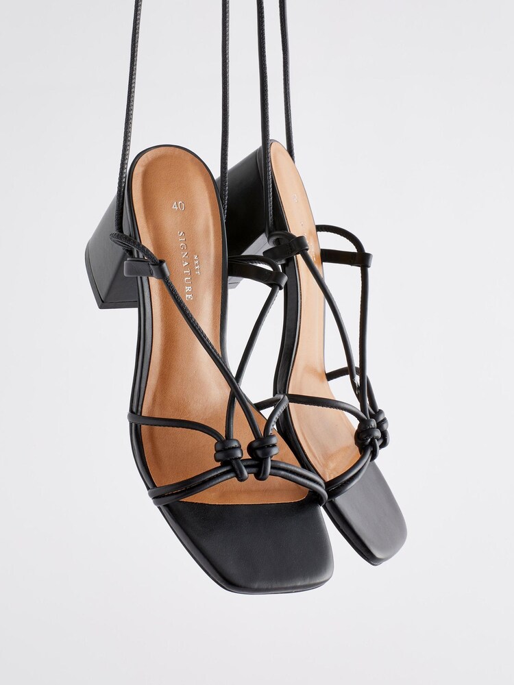 Black Signature Leather Knot Strappy Block Heels - Image 8 of 9