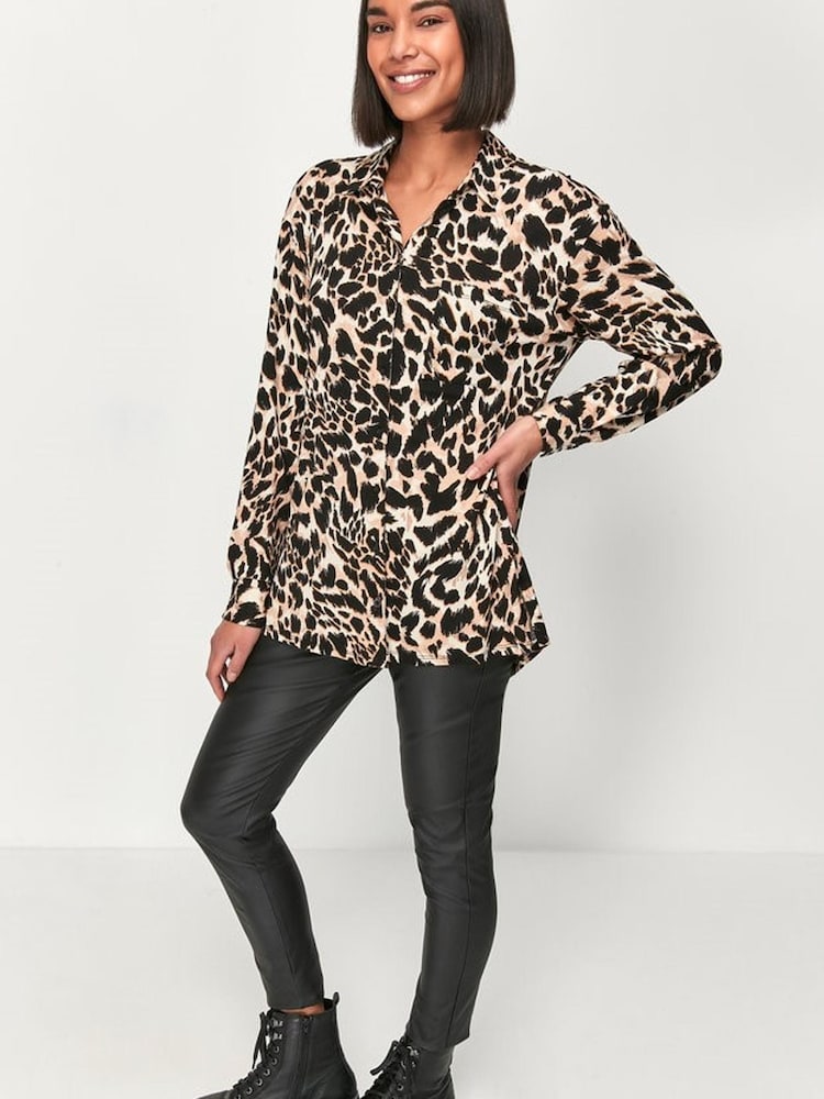 M&Co Natural Leopard Print Shirt - Image 1 of 2 M&Co Natural Leopard Print Shirt - Image 1 of 2