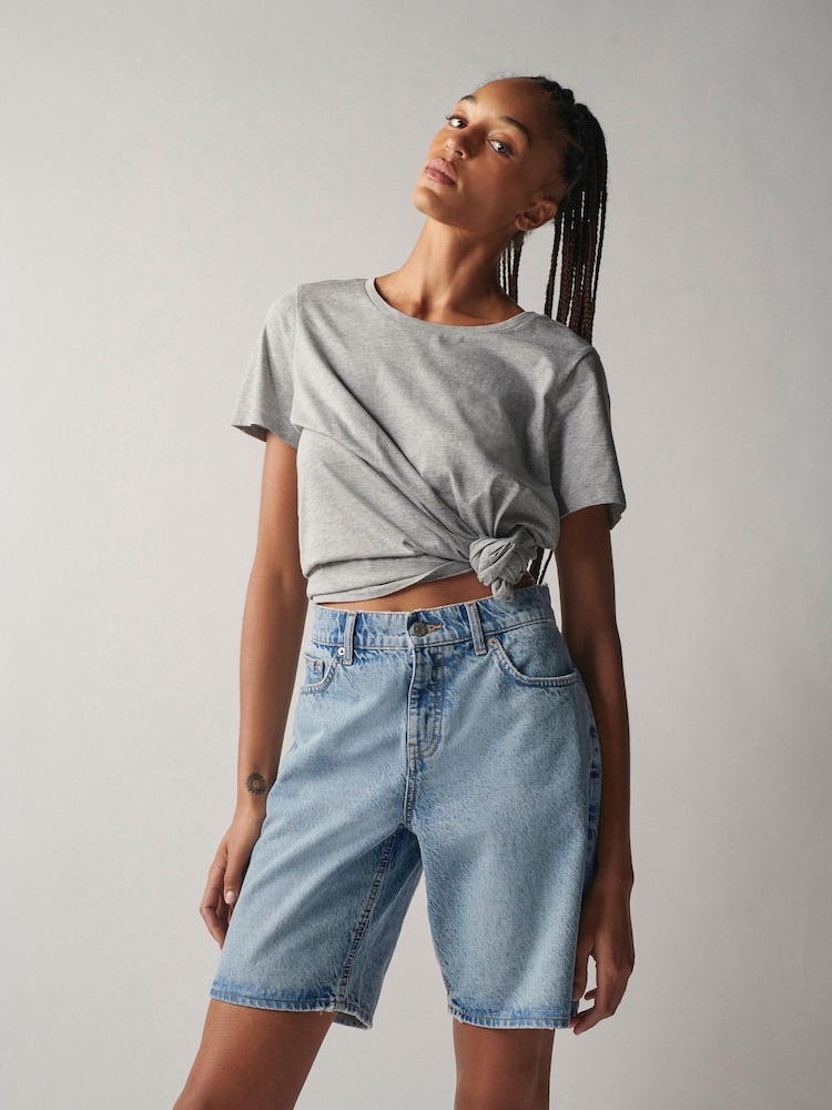 Own. Mid Blue Low Rise Baggy Boyfriend Denim Shorts - Image 4 of 8