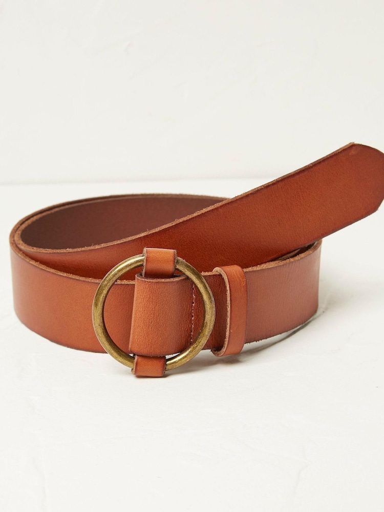 FatFace Brown Round Buckle Leather Belt - Image 1 of 1 FatFace Brown Round Buckle Leather Belt - Image 1 of 1