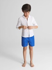 Reiss Bright Blue Wave Junior Plain Drawstring Swim Shorts - Image 1 of 5