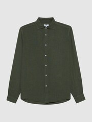Reiss Olive Ruban Linen Button-Through Shirt - Image 2 of 7