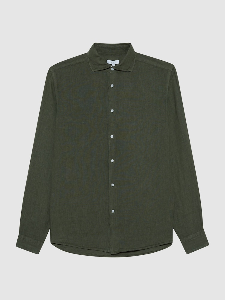 Reiss Olive Ruban Linen Button-Through Shirt - Image 2 of 7