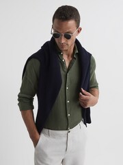 Reiss Olive Ruban Linen Button-Through Shirt - Image 6 of 7