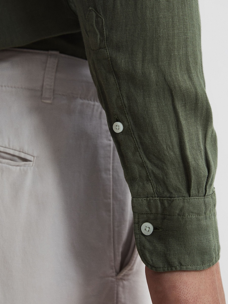Reiss Olive Ruban Linen Button-Through Shirt - Image 7 of 7