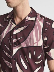 Reiss Dark Pink Yung Cuban Collar Monster Leaf Print Shirt - Image 1 of 5