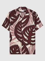 Reiss Dark Pink Yung Cuban Collar Monster Leaf Print Shirt - Image 2 of 5