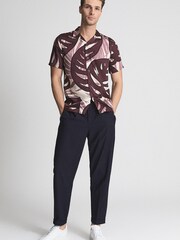 Reiss Dark Pink Yung Cuban Collar Monster Leaf Print Shirt - Image 3 of 5