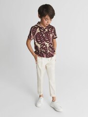 Reiss Dark Pink Yung Cuban Collar Monster Leaf Print Shirt - Image 1 of 5