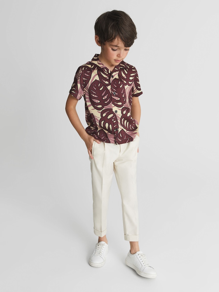 Reiss Dark Pink Yung Cuban Collar Monster Leaf Print Shirt - Image 1 of 5