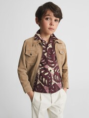 Reiss Dark Pink Yung Cuban Collar Monster Leaf Print Shirt - Image 3 of 5