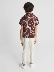 Reiss Dark Pink Yung Cuban Collar Monster Leaf Print Shirt - Image 4 of 5