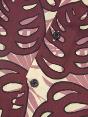 Reiss Dark Pink Yung Cuban Collar Monster Leaf Print Shirt - Image 5 of 5