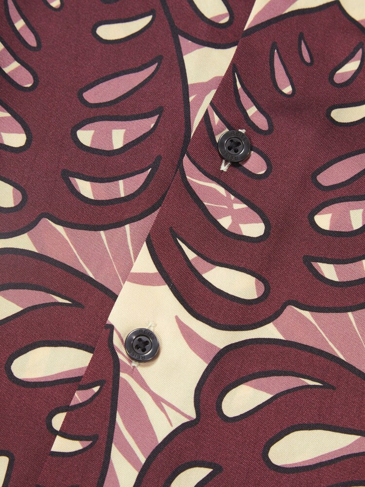 Reiss Dark Pink Yung Cuban Collar Monster Leaf Print Shirt - Image 5 of 5