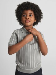 Reiss Sage Green Code Junior Short Sleeve Half Zip Jumper - Image 1 of 5
