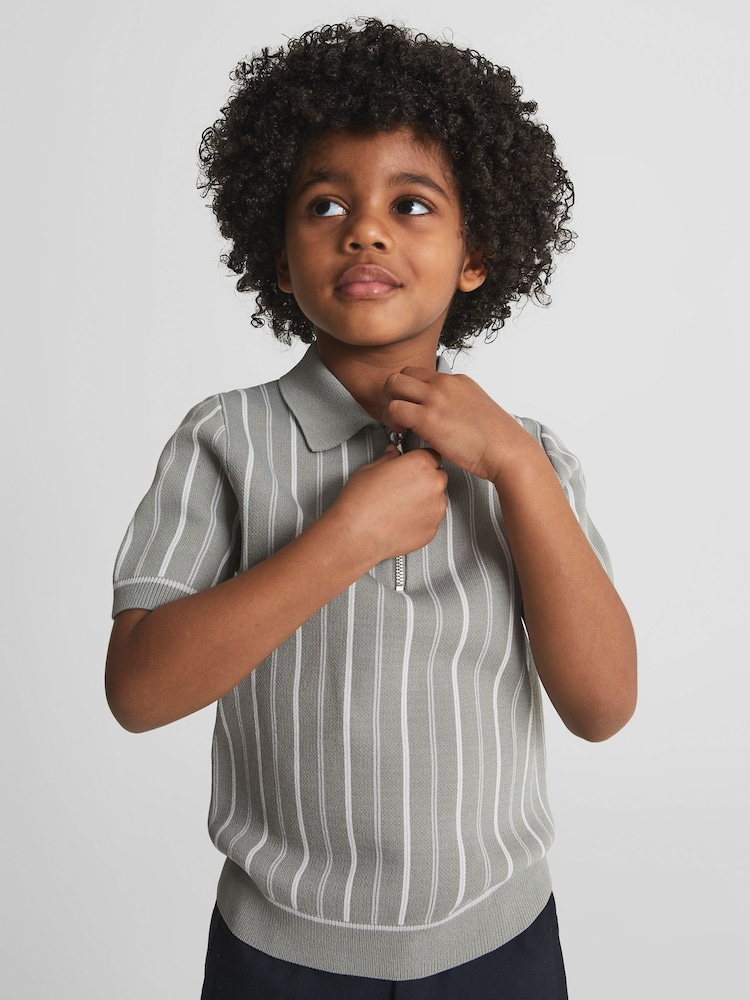 Reiss Sage Green Code Junior Short Sleeve Half Zip Jumper - Image 1 of 5