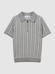 Reiss Sage Green Code Junior Short Sleeve Half Zip Jumper - Image 2 of 5