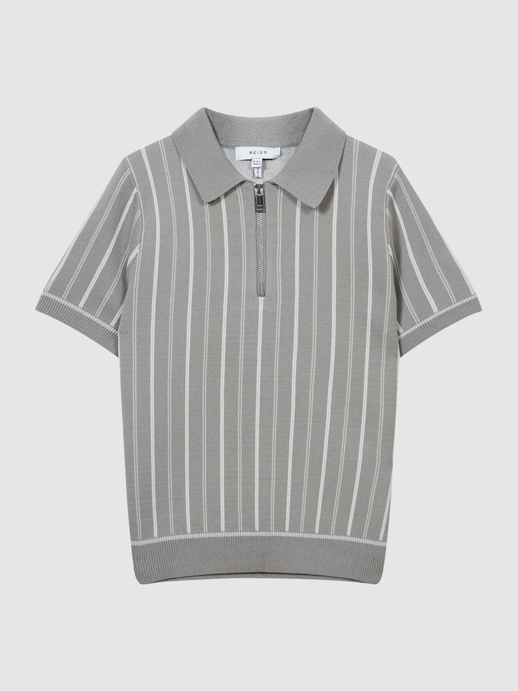 Reiss Sage Green Code Junior Short Sleeve Half Zip Jumper - Image 2 of 5