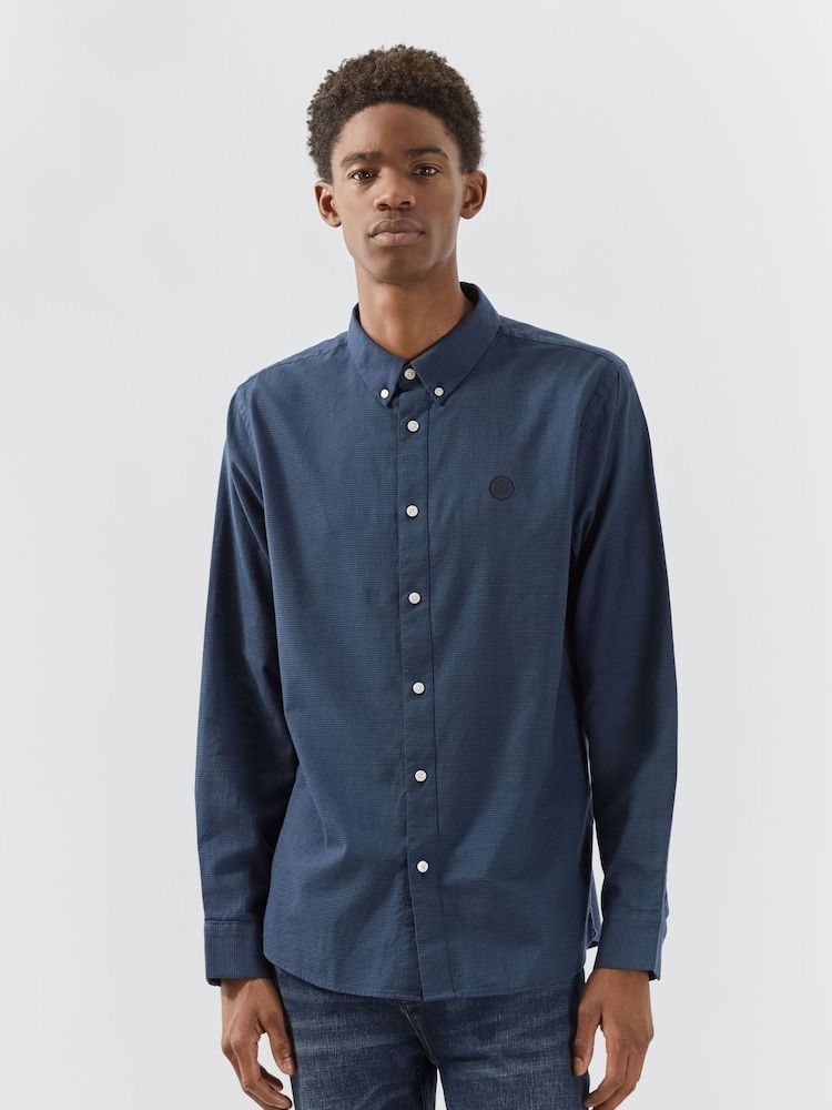 Pretty Green Navy Blue Micro Houndstooth Shirt - Image 1 of 7