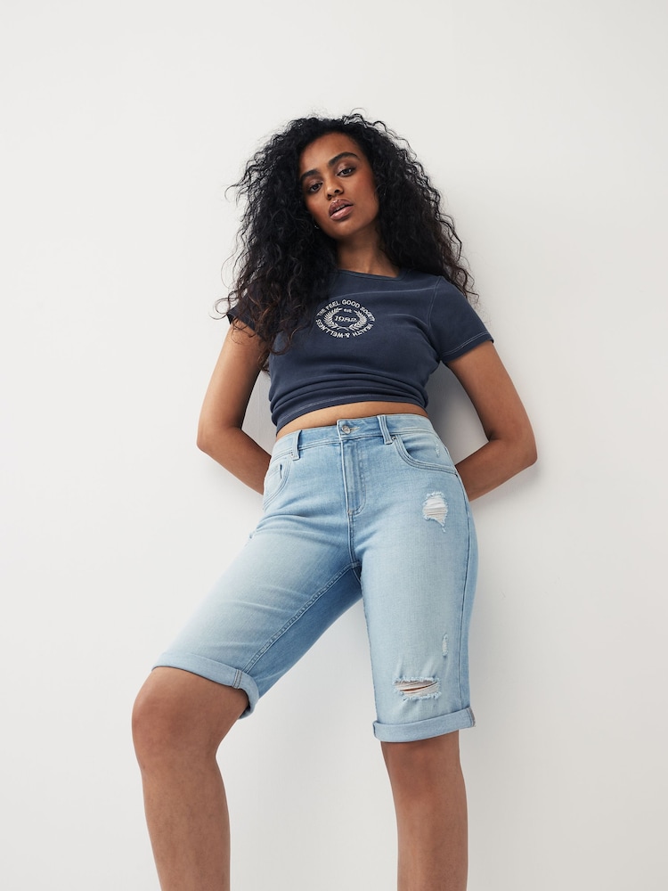 Bleach Hourglass Denim Knee Length Shorts - Image 1 of 8
