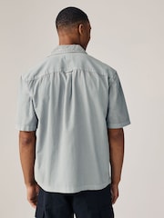 Grey Linen Blend Short Sleeve Shirt with Cuban Collar - Image 3 of 9