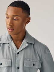 Grey Linen Blend Short Sleeve Shirt with Cuban Collar - Image 5 of 9