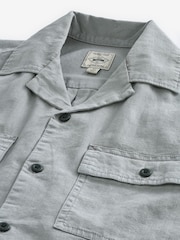 Grey Linen Blend Short Sleeve Shirt with Cuban Collar - Image 8 of 9
