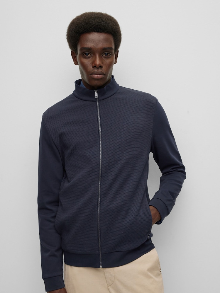 سويت شيرت بارز الملمس قطن 100% بسحّاب كامل أمامي من BOSS - صورة 1 من 1