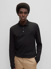 BOSS Black Pado Tonal Branded Long Sleeve 100% Cotton Polo Shirt - Image 1 of 8