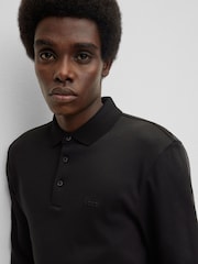 BOSS Black Pado Tonal Branded Long Sleeve 100% Cotton Polo Shirt - Image 4 of 8