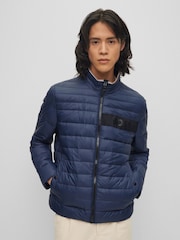 BOSS Blue Water Repellent 3D Tape Logo Padded Quilted Jacket - Image 1 of 6