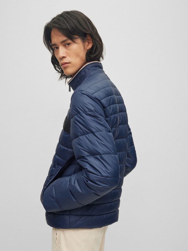 BOSS Blue Water Repellent 3D Tape Logo Padded Quilted Jacket - Image 2 of 6