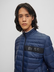 BOSS Blue Water Repellent 3D Tape Logo Padded Quilted Jacket - Image 4 of 6
