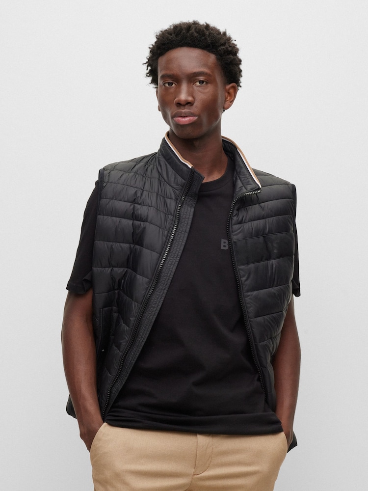 BOSS Black Water Repellent 3D Tape Logo Padded Quilted Gilet - Image 1 of 6 BOSS Black Water Repellent 3D Tape Logo Padded Quilted Gilet - Image 1 of 6