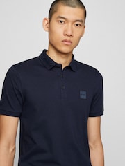 BOSS Navy Blue Slim Fit Box Logo Polo Shirt - Image 4 of 5