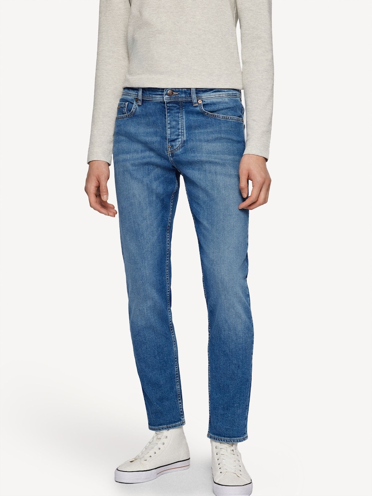 BOSS Blue Denim Regular Fit Taper Comfort Stretch Denim Jeans - Image 1 of 5 BOSS Blue Denim Regular Fit Taper Comfort Stretch Denim Jeans - Image 1 of 5