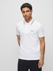 Белый/серый - BOSS Regular Fit Paddy Tipped Collar 100% Cotton Polo Shirt - Image 1 of 7