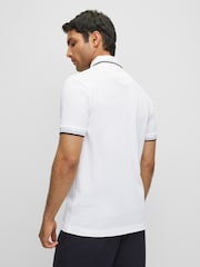 Белый/серый - BOSS Regular Fit Paddy Tipped Collar 100% Cotton Polo Shirt - Image 2 of 7