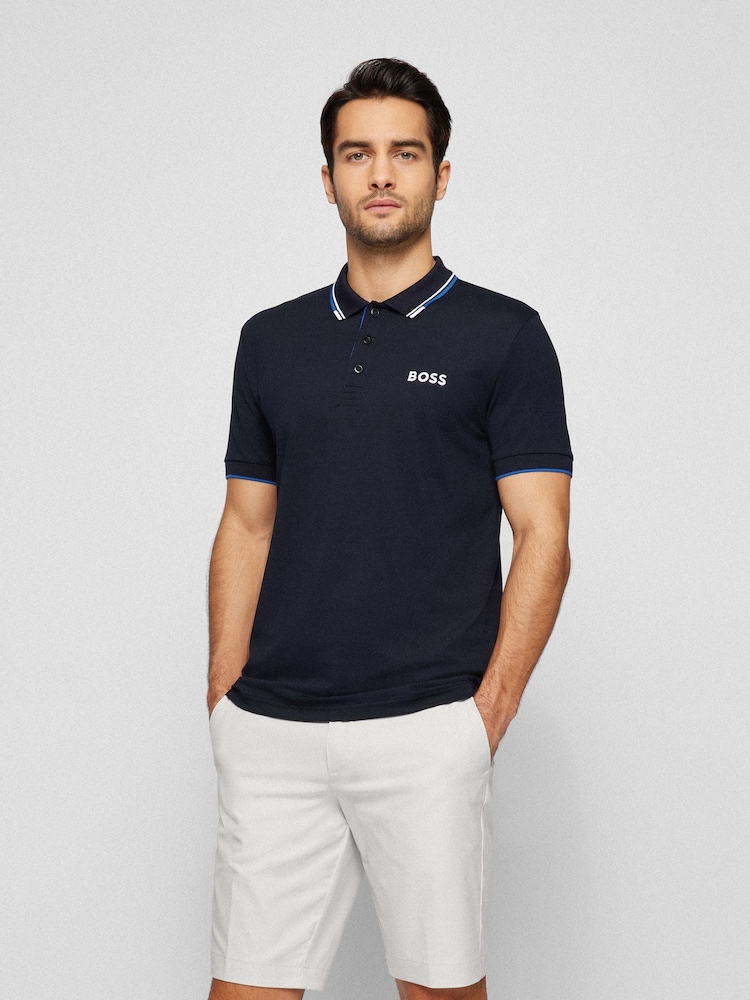 BOSS Dark Blue/Blue Detailing Paddy Pro Golf Tipped Polo Shirt - Image 1 of 5
