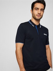 BOSS Dark Blue/Blue Detailing Paddy Pro Golf Tipped Polo Shirt - Image 4 of 5